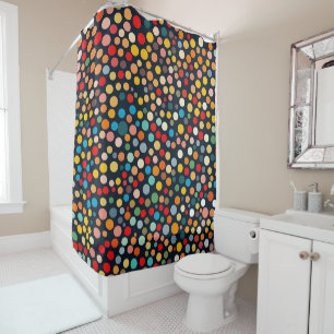 Rideaux De Douche Pois colorés sur Arrière - plan foncé