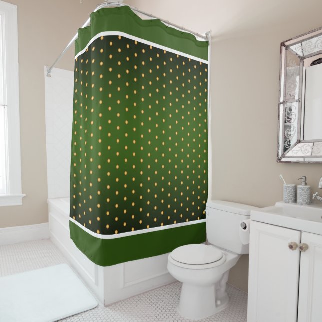 Rideaux De Douche Pois d'or Faux sur Green Gradient (En situation)