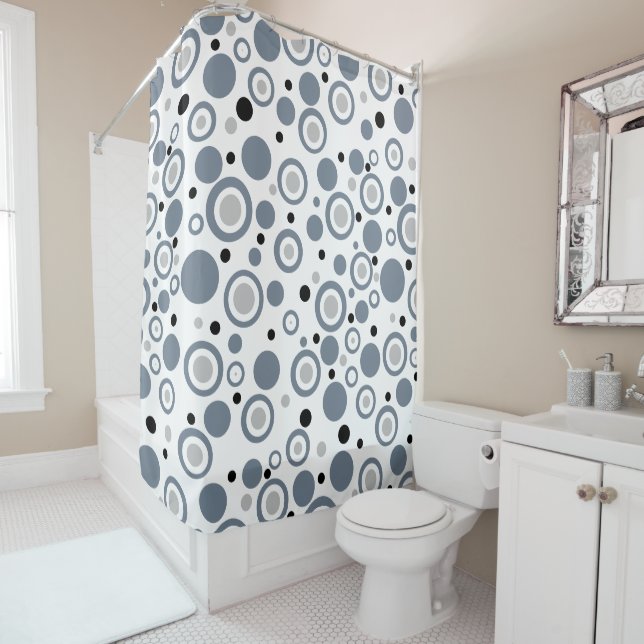 Rideaux De Douche Pois noir gris ardoise (En situation)