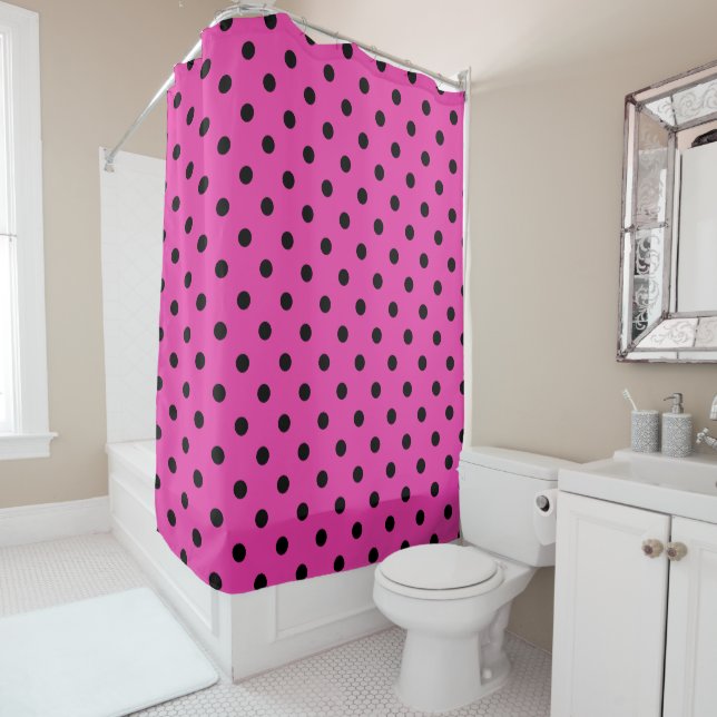 Rideaux De Douche Pois noirs sur Diva Pink (En situation)