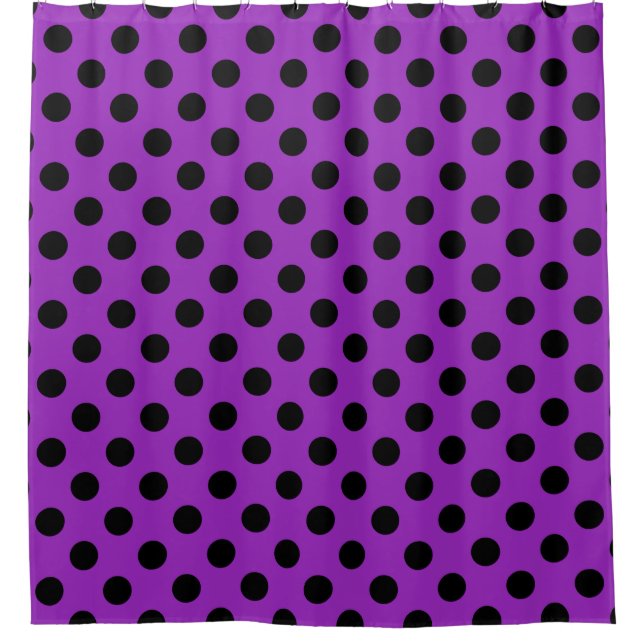 Rideaux De Douche Pois noirs sur violet (Devant)