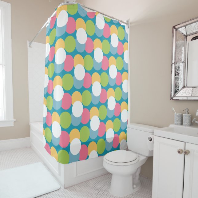 Rideaux De Douche Pois rétro colorés (En situation)