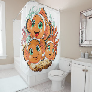 Rideaux De Douche Poisson clown Dessin animé mignon Famille Sous l'e