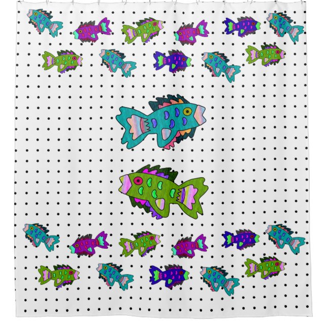 Rideaux De Douche Poisson en papier crêpe sur Pois (Devant)