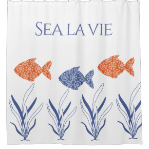 Rideaux De Douche Poisson floral orange Sea la vie