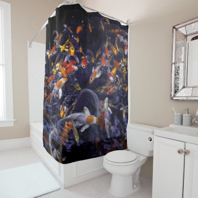 RIDEAUX DE DOUCHE POISSON KOI EN FLEURS (En situation)