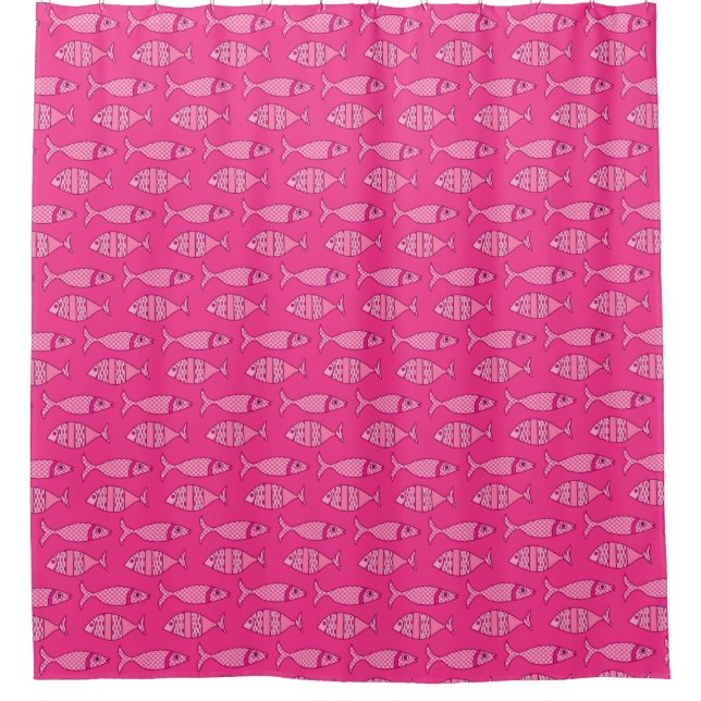 Rideaux De Douche Poisson moderne rétro, Fuchsia et rose clair (Devant)