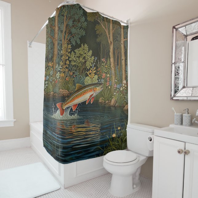Rideaux De Douche Poisson saumon de truite boho rustique (En situation)