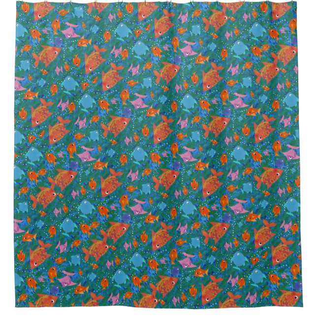 Rideaux De Douche Poissons bleus roses oranges d'amusement (Devant)