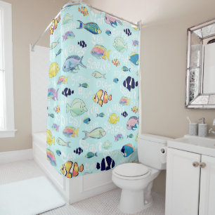 Rideaux De Douche Poissons colorés tropicaux Vie et mots de la mer D