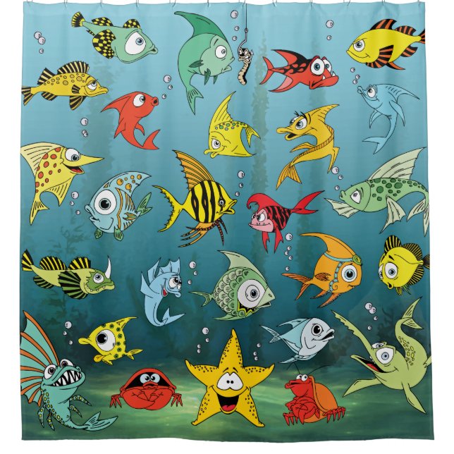 Rideaux De Douche Poissons de bande dessinée sous-marins (Devant)