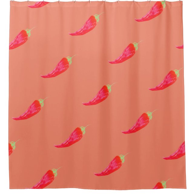 Rideaux De Douche Poivrons d'aquarelle peints à la main de chili rou (Devant)