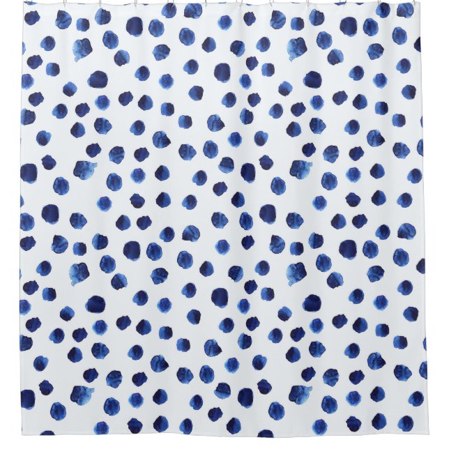 Rideaux De Douche Polka Bleue : Aquarelle Point sans joint. (Devant)
