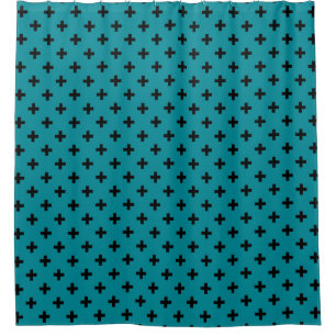 Rideaux De Douche Polka noire croise sur turquoise