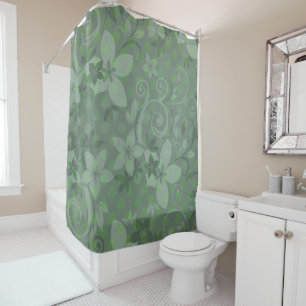 Rideaux De Douche Polkadot floral vert