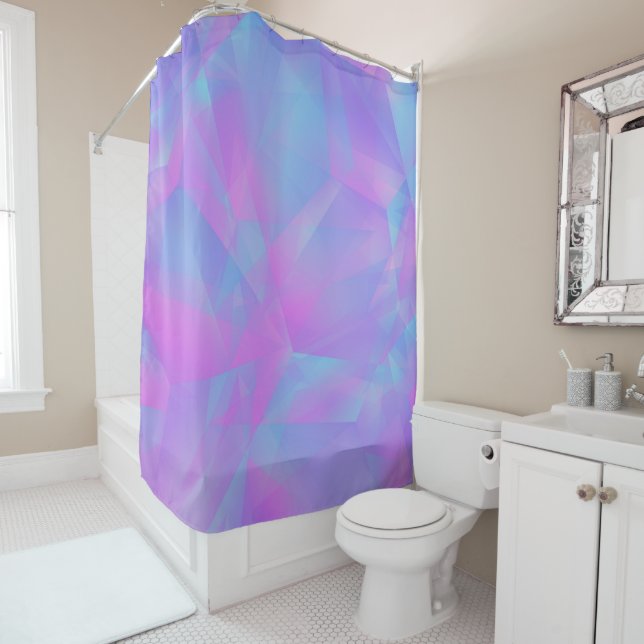 Rideaux De Douche Polygons en couches bleu rose pourpre (En situation)