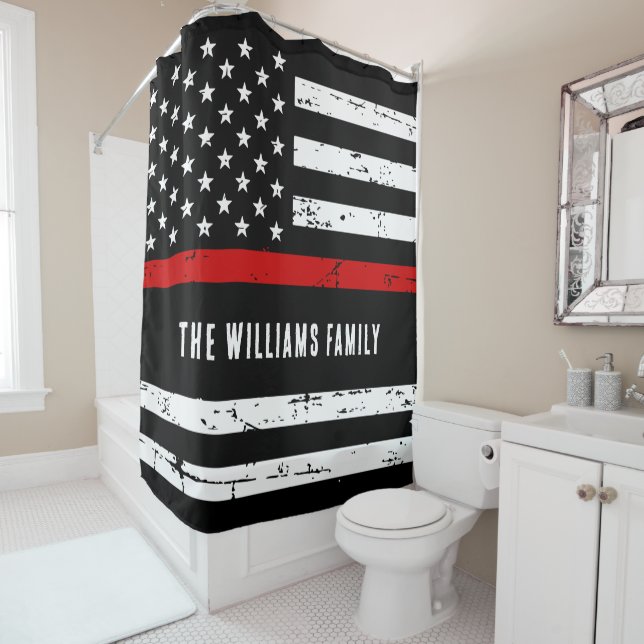 Rideaux De Douche Pompier à drapeau mince personnalisé (En situation)
