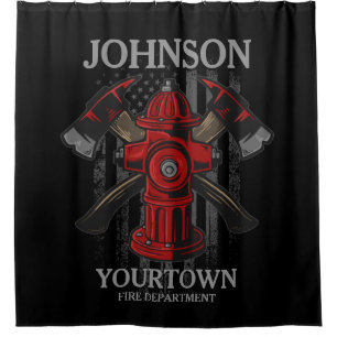 Rideaux De Douche Pompier NOM Fire Department Hydrant USA Drapeau