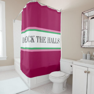 Rideaux De Douche PONCEZ LES HALLS Texte Rouge Vert Rose Blancs