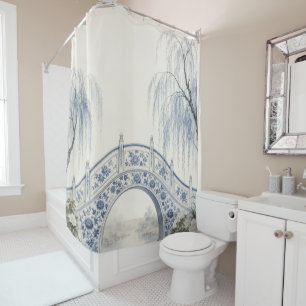 Rideaux De Douche Pont de Blue Willow Jardin Serein
