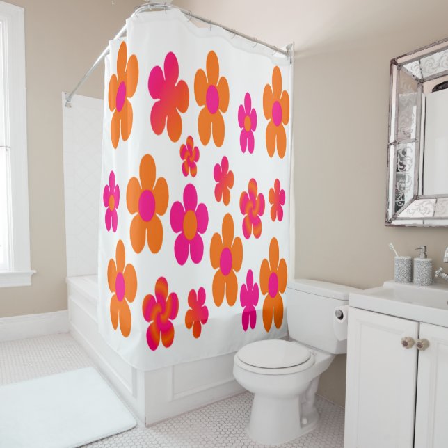 Rideaux De Douche Pop Art rose et orange (En situation)