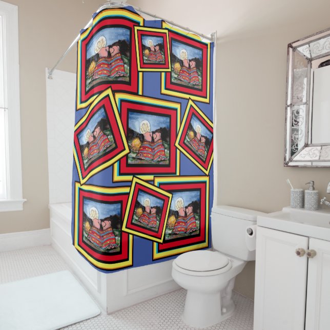 Rideaux De Douche Porcs dans une couverture Romantique Lune d'amour  (En situation)