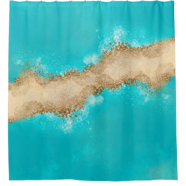 Rideaux De Douche Porte d'or métallique turquoise (Devant)