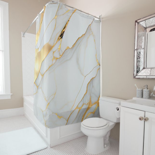Rideaux De Douche Porte en marbre blanc et or (En situation)