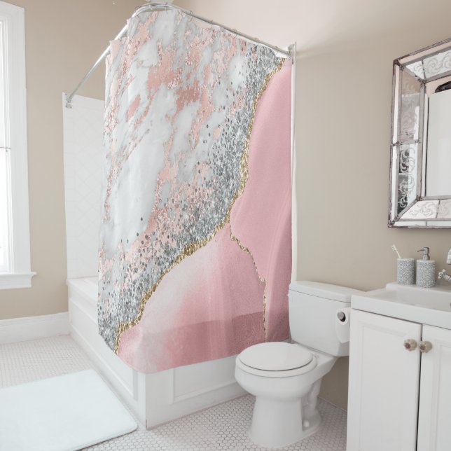 Rideaux De Douche Porte en marbre rose (En situation)