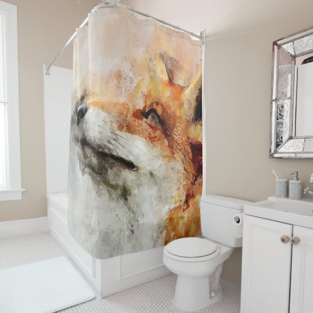 Rideaux De Douche Portrait d'aquarelle Red Fox 01 (En situation)