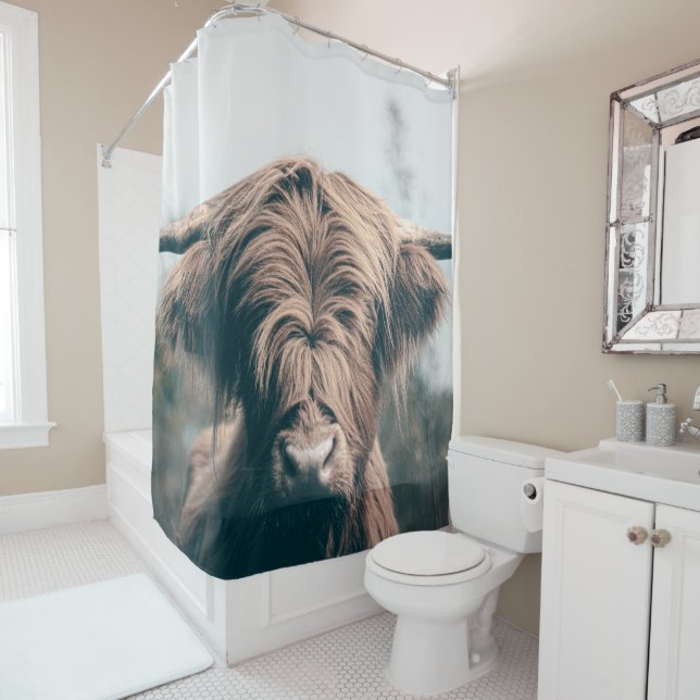 Rideaux De Douche Portrait de vache Highland (En situation)