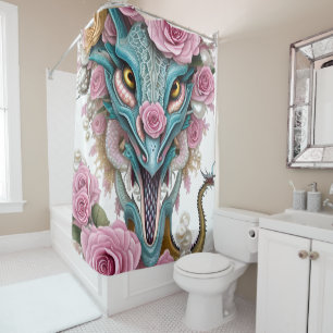 Rideaux De Douche Portrait d'une belle tête de dragon rose lunatique
