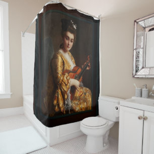 Rideaux De Douche Portrait d'une jeune dame jouant de la guitare par