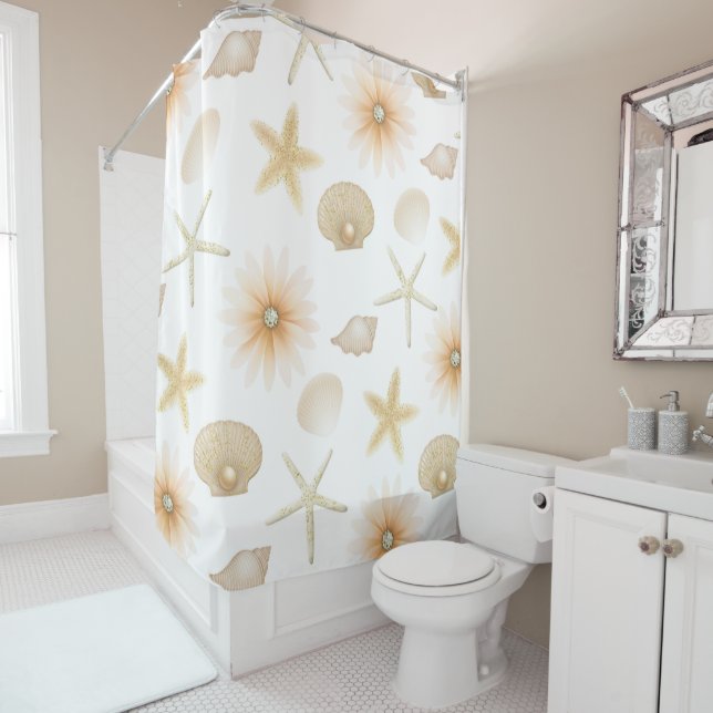 Rideaux De Douche Poser Plage Coquillages & Fleurs Glam moderne (En situation)
