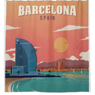 Rideaux De Douche Poster vintage Barcelona Beach