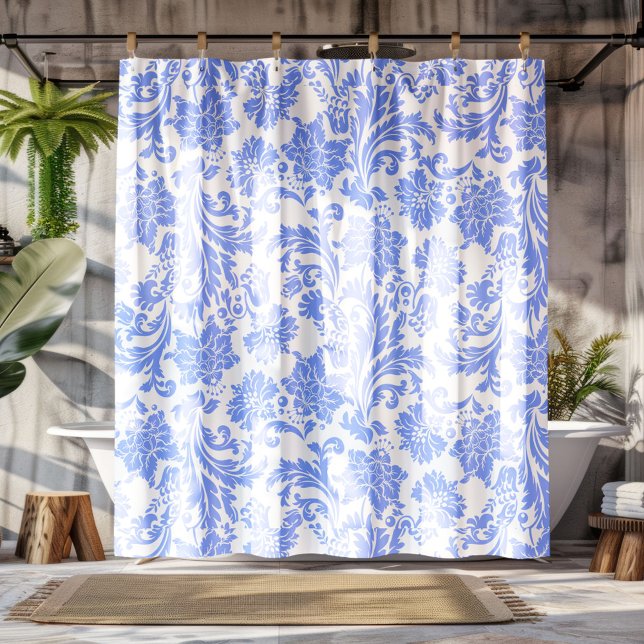 Rideaux De Douche Poudre bleu et blanc Damas florales (Créateur téléchargé)