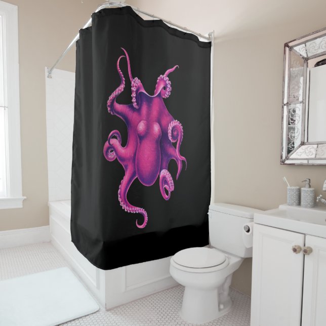Rideaux De Douche Poulpe magenta rose (En situation)
