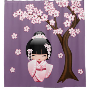 Rideaux De Douche Poupée blanche Kimono Kokeshi mignonne Geisha fill