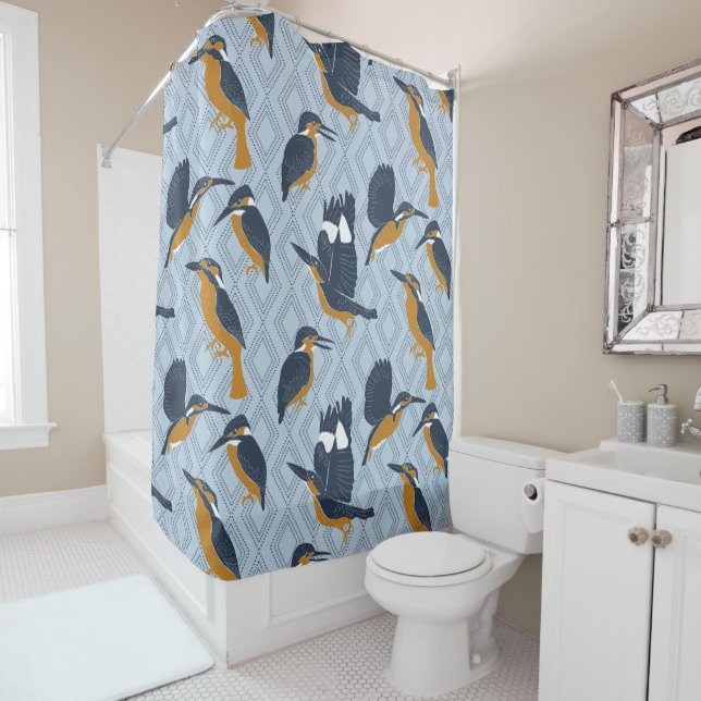 Rideaux De Douche Pour les amateurs d'oiseaux Cosy Kingfish Patterne (En situation)