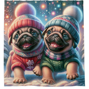 Rideaux De Douche "Première chute de neige des chiots Carlins - Hive
