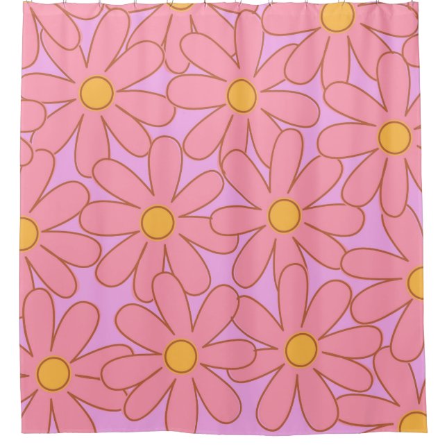 Rideaux De Douche Preppie Hippie rose violet Motif de fleurs (Devant)