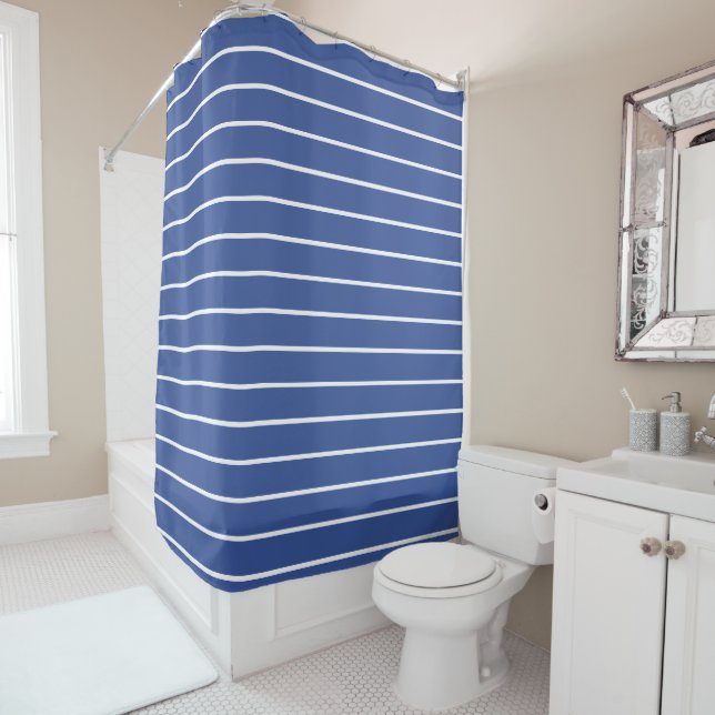 Rideaux De Douche Preppy Navy et White Stripes Motif géométrique S (En situation)