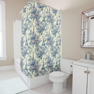 Rideaux De Douche Preppy rose et bleu Tour Eiffel Parisien Toile