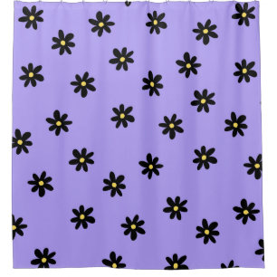 Rideaux De Douche Preppy violet noir Floral simple Motif de fleurs