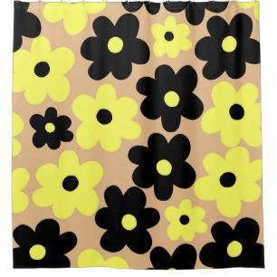 Rideaux De Douche Preppy Yellow Black Hippie Motif