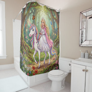 Rideaux De Douche Princesse de dessin animé chevauchant la licorne