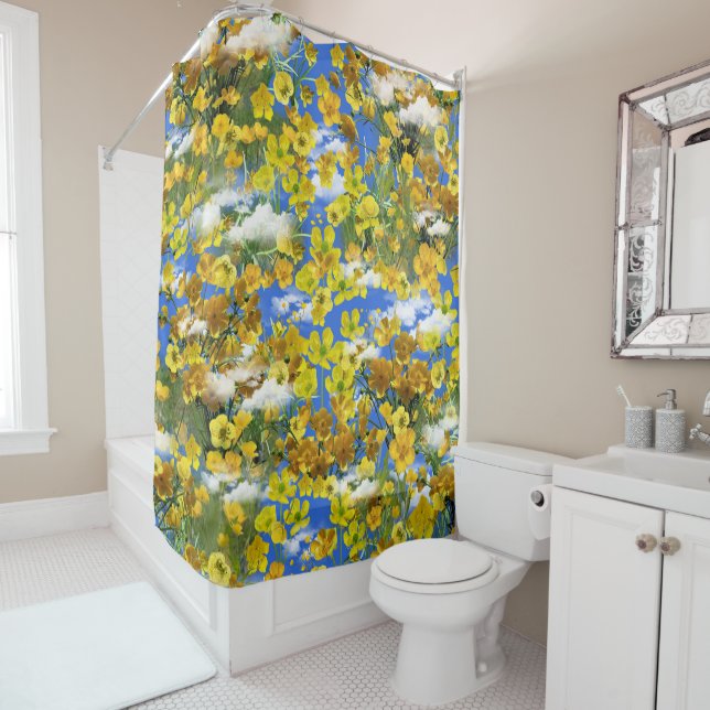 Rideaux De Douche Printemps fleurs Butercup dans les nuages (En situation)