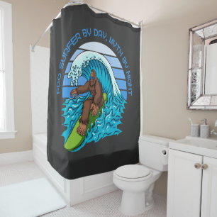 Rideaux De Douche Pro By Day, Myth By Night Surfing Bigfoot Black