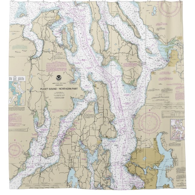 Rideaux De Douche Puget Sound-Northern Part Graphique nautique 18441 (Devant)