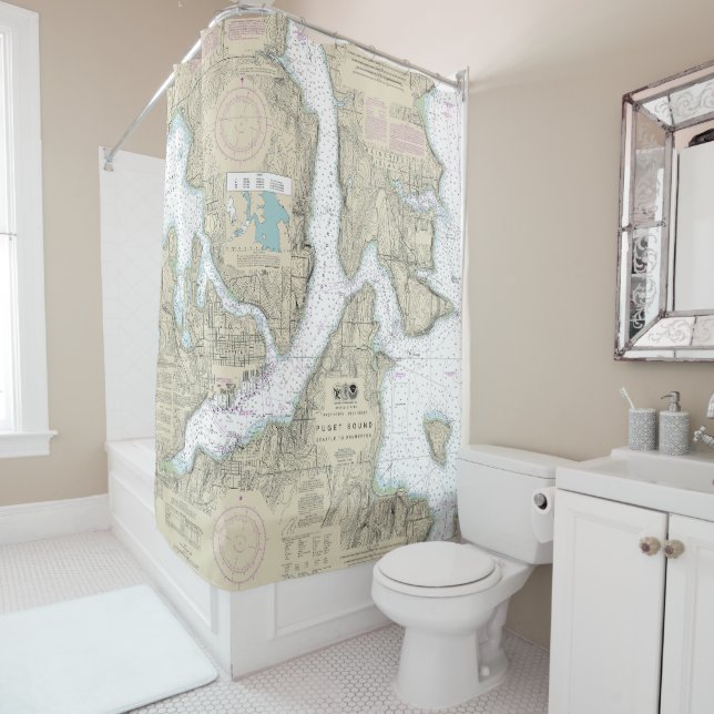 Rideaux De Douche Puget Sound Seattle to Bremerton Carte Nautique (En situation)